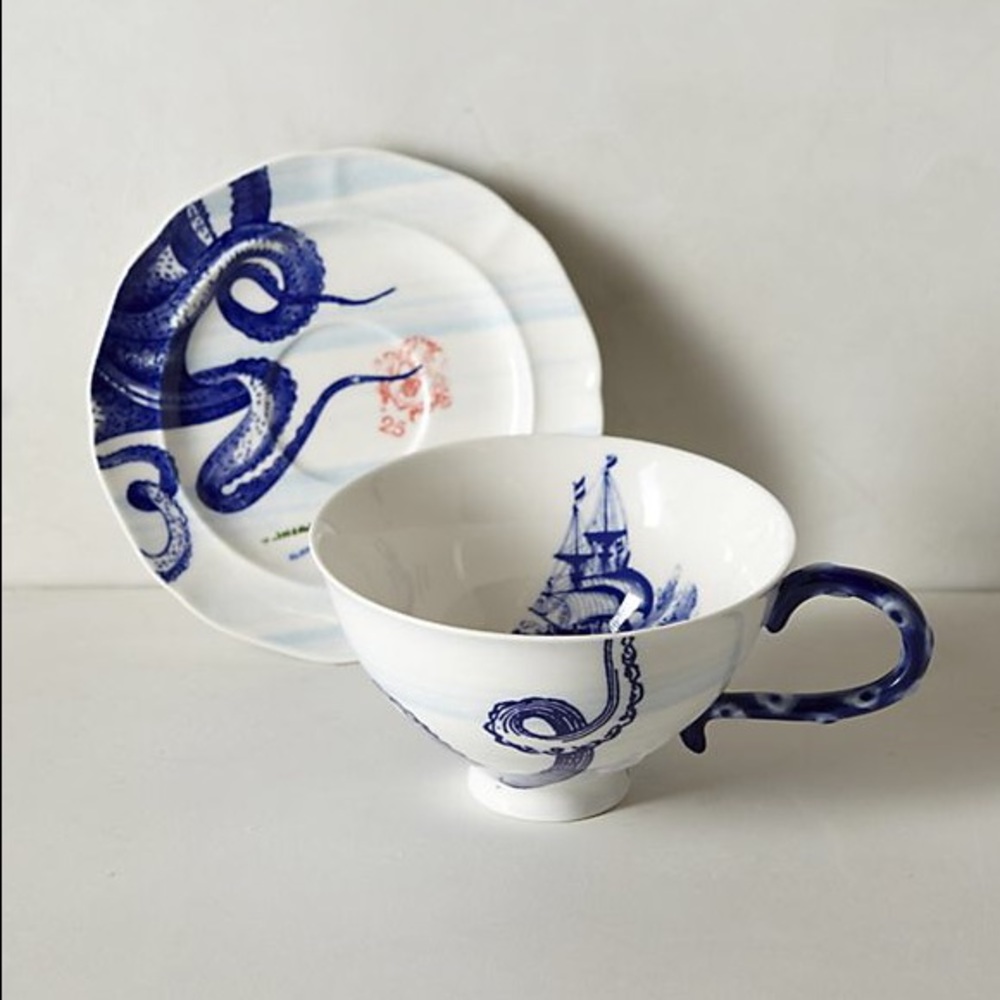 From the Deep Cup & Saucer, Anthropologie Octopus